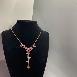 Swarovski Y-shaped, Butterfly, Pink, Rose Gold-Tone Plated Necklace